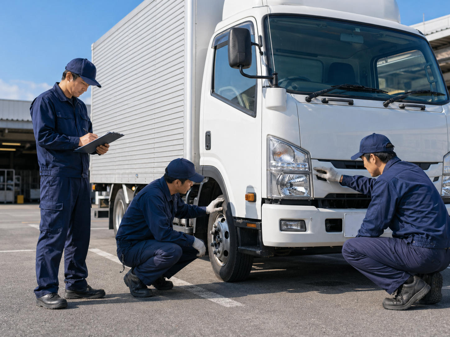 車両点検を行う物流スタッフ